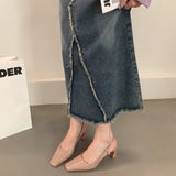 kamames Thick-Heeled Sandals 2024 Spring And Summer Korean Version Of The New Medium-Heeled Lacquered Leather High-Heeled Shoes Tripped With Bright Leather Shoes