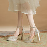 kamames kamames Thick Heel Waterproof Platform French High Heels With Hollow Not Tired Feet Breathable Wedding Shoes Bridesmaid Shoes Women's Shoes