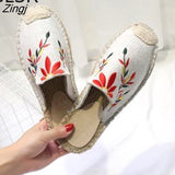 kamames hot selling true flat platform hemp rubber slipper casual floral Sapatilas Sapato women's canvas shoe flat sandal