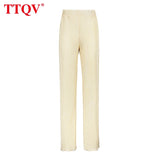 kamames Beige Pleated Wide Leg Women's Pants 2021 Fashion Loose Office Wide Trousers Pants Ladies Elegant Full Length Palazzo Pants