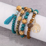 4-Piece Set of Exquisite Bohemian Life Tree Flow Hematopewood Beaded Bracelets - Multi-Layered, Stylish, and Meaningful Jewelry for Women - Perfect for Everyday Wear and Gift Giving