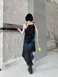 kamames Tie Dye Blue Black Long Slip Dress For Women 2022 Summer Drawstring A Line Asymmetrical Dress Fashion Clothing