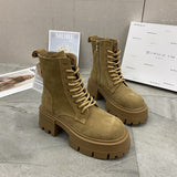 kamames Boots Suede Leather Women Flat Platform Short Boots Ladies Shoes Fashion Autumn Winter Boots Platform Shoes