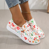 kamames Pea Shoes Women's Christmas Printed Shoes 2023 Autumn And Winter New Women's Shoes With Round Heads