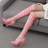 kamames High-Heeled Women's Shoes Off-The-Shelf Model Lace Roman Shoes Fine Heel Cross-Laced Sandals