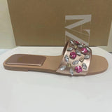 kamames ZAR Woman 2022 Flat Shoes Spring Summer Round Toe Sexy Acrylic Rhinestones Outer Wear Plus Size 41 Sandals And Slippers Women
