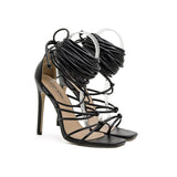 kamames High-Heeled Women's Shoes Off-The-Shelf Model Lace Roman Shoes Fine Heel Cross-Laced Sandals