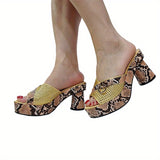 Elegant Women's Peep Toe Platform Heels - Chic Sequin Embellished Mary-Jane Sandals with Snakeskin & Rhinestones, Ideal for Summer Parties