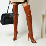 kamames Sexy Stiletto Women Thigh Boots Stone Print Zipper Over The Knee Boots Ladies Pointed Toe Autumn Winter Shoes Big Size 43