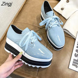 kamames Spring New Women Flat Platform Shoes Slip on Moccains Ladies Casual Shoes Woman Thick Sole Brogue Creepers Sneakers