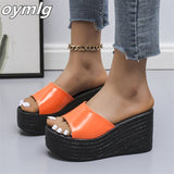 kamames heel slippers women's summer sponge cake platform sandals all-match seaside beach shoes fashion high-heeled flip flops