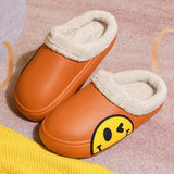 FUNNY FUNKY 2021 Winter Women's Shoes EVA Faux Fur Non-slip Sole Fleece Sock Smiley Face Slipper Shoes For Women Couple Sandals