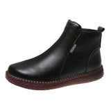 kamames Handmade Genuine Leather Women Ankle Boots Casual Snow Boots Winter Ladies Flat Shoes Zip Rubber Botines Mujer