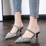 kamames Baotou Back Empty Women's High Heel Sandals and Slippers 2022 Summer New Ladies Fashion Pointed Toe Women's Shoes