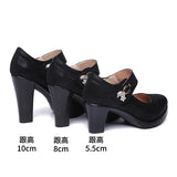 kamames Catwalk High Heels Women's Thick Heels Waterproof Table Pointed Black Work Shoes Velcro Women's Singles Shoes