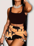 Casual Spring & Summer Two-piece Set, Crew Neck Sleeveless Tank Top & Geo Print Shorts Outfits, Women's Clothing