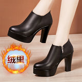 kamames Single Shoes Women's Thick Heels 2023 Autumn And Winter New Style High-Heeled Shoes English Style Velvet Large-Size Leather Shoes
