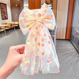 New Girls Beautiful Chiffon Bow Print Flower Strawberry Hairpins Headband Kids Sweet Hair Decorate Clip Fashion Hair Accessories