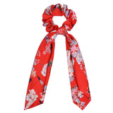 Korean Bow Long Ribbon Hair Scrunchie Chiffon Floral Print Sweet Elastic Hair Band Ponytail Hair Scarf Hair Tie Hair Accessories