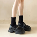 kamames Shoes Women's 2024 New Autumn Thick-Soled Vintage Shoes With British Style Small Leather Shoes Black Shoes Jk Single Shoes