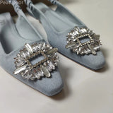 kamames ZAR 2022 Summer New Women Rhinestone Pointed Toe Shallow Mouth Flat Sandals Slippers Back Strap Baotou Temperament Muller Shoes