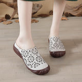 kamames kamames Summer New Cowhide Flat-Soled Women's Shoes Leisure Leather Hollowed-Out Breathable Slippers Hole Shoes