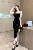 kamames Wedding Party Black Sleeveless Midi Dresses for Women 2023 Autumn New Sexy Fashion Slim Evening Velvet Female Clothing