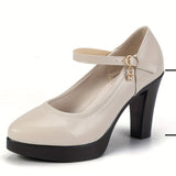 Chic & Elegant Ultrahigh Mary-Jane Pumps: Non-Slip, Round Toe, Solid Color - Your All-season Fashion Staple