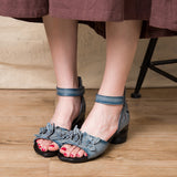 kamames kamames Summer Sandals National Style Leather Women's Shoes Thick Heels Fish Mouth Mother Shoes Middle-Aged Women's Shoes Soft-Soled Women's Sandals