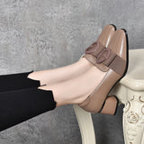 kamames kamames Spring New High Heels Square Head Thick Heel Middle Heel Work Shoes Square Button Head Layer Cowhide Four Seasons