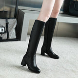 kamames Fashion Zipper Knee High Boots Women Soft Pu Leather Thick High Heels Long Boots Autumn Winter Woman Shoes Size 34-43