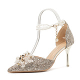 kamames kamames Sequin Crystal Wedding Shoes 2023 New Hollow Single Shoe Shallow Mouth Female Pointed Head Sexy Fashion Bridesmaid
