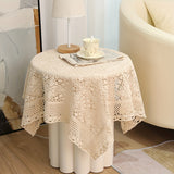 Vintage Crochet Tabletop Set - Elegant Pastoral Style Lace Tablecloth with Delicate Four Leaf Flowers, Ideal for Long Tables, Family Gatherings, and Special Occasions - Adds Rustic Charm to Any Dining Setting