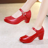 kamames Buckle, Thick Heel, Single Shoes, Round Head, Large Size Work Shoes, 2023 Cheongsam, Walking Show Shoes, Square Dance Shoes