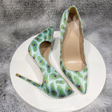 kamames printing green 12cm pumps stiletto pointed toe sexy shoes party nightclub women shoes 8cm 10cm high heel purple BM039