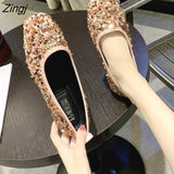 kamames Women's shoes new spring and autumn shoes shallow mouth set of flat shoes women's bean shoes women's sequins single shoe woman