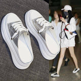 kamames Summer Women Shoes flat sneakers women casual shoes low upper lace up platform woman white shoes