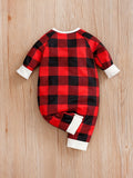Merry Christmas Cute Toddler's Jumpsuit, Plaid Alphabet Graphic Sweatshirt Raglan Sleeves Baby Onesies