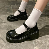 kamames Jane Female British Style Jk Shoes Retro Square Style Small Leather Shoes Women's Summer Thin Style With Skirt Shoes