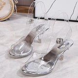 kamames Summer Walk Show Model High Heels Women Sandals Sexy Transparent Crystal Party Ladies Shoes Wedding Bridal Shoes Silver Big Size