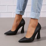 Elegant Slip-On Pointed Toe Pumps - Ultra-High Flared Heel, Chic Faux Leather for Office & Formal Attire