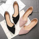 kamames Women Flats Pink Black Pure Color Plus Small Size 34 Large 41 42 43 44 Suede Leather Pointed Toe Office Lady Flat Heel Shoes