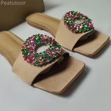 kamames ZARZ 2022 New Brand Women Crystal Flat Sandals Summer Shoes Fashion Square-Toe Beige Sexy Slippers Beach Designer Plus Size 41