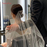 kamames YouLaPan V64-D Pearl Veil Wedding Dress Accessories White Ivory Wedding Veil 1 Layer Shiny Bridal Veils with Comb Women's Veil