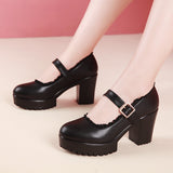 kamames Style High Heels, Thick Heels, Round Head Walking Shoes, Women's Thick Soles, Waterproof Platform, Cheongsam Models, Large Size Single Shoes, Black Performance Shoes.
