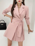 kamames Short Blazer Dress For Women Double-breasted Lace-up Slim Mini Dress Vestidos Elegant OL Work Wear Woman Clothing