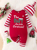 "The Baby Who Stole Christmas" Fun Letter Pattern Bodysuit Autumn/Winter Christmas Festival Onesie For Baby Boys