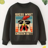 Rooster Print Boy's Round Neck Sweatshirt, Casual Long Sleeve Comfy Pullover Spring Fall Clothes