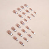 kamames kamames Pure Desire Blush Nail White French Striped Ballet Shoes Fake Nail Pearl Diamond Beautiful Nail Piece