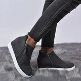 kamames New Ladies Vulcanized Shoes Fashion Side Zipper Wedge Casual Sports Shoes Round Toe Mid-heel Inner Increase Women's Shoes